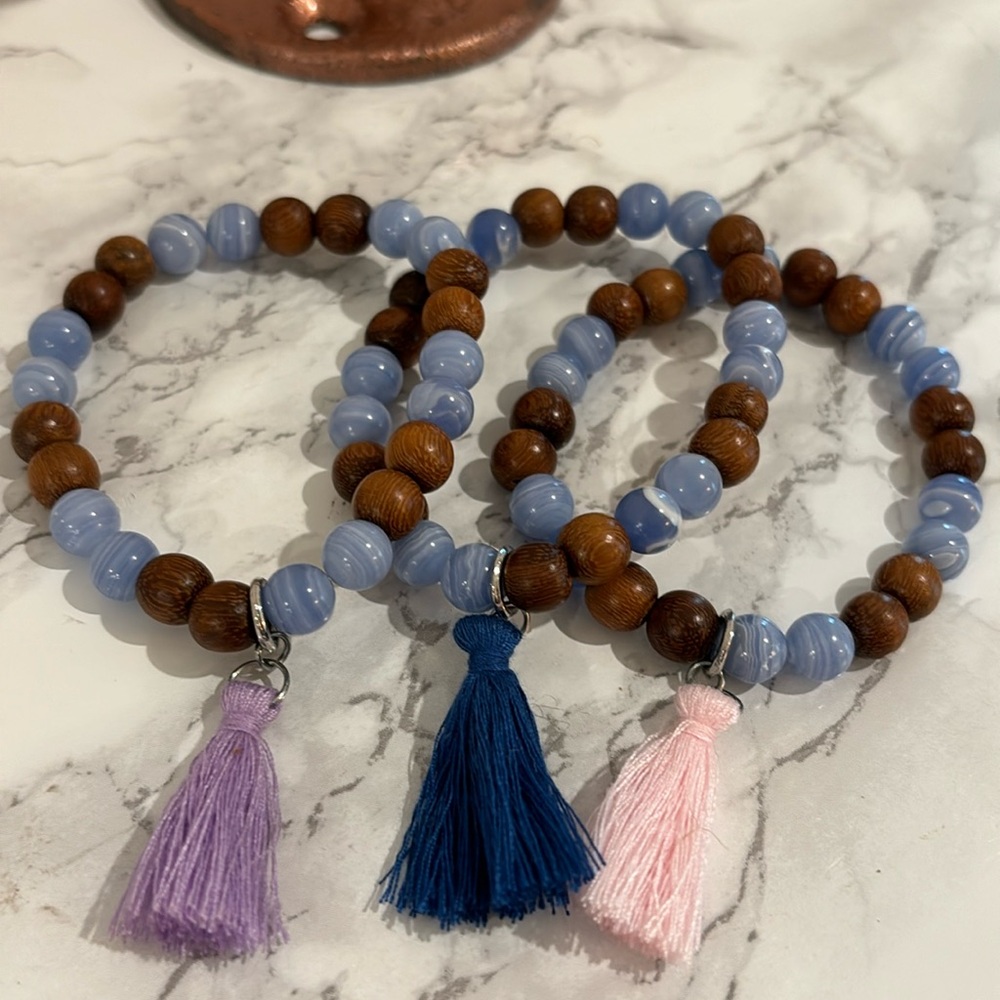 Sky Agate and Wood Bracelet